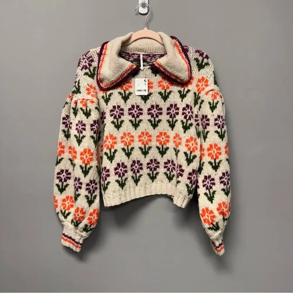 Free People Frills Floral Softspun Sweater